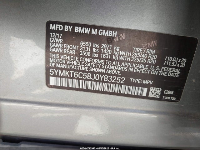 Продажа на аукционе авто 2018 Bmw X5 M, vin: 5YMKT6C58J0Y83252, номер лота: 44742945