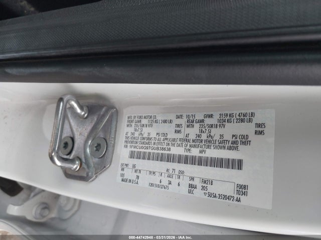Ford ESCAPE SE 2016 1FMCU0G97GUB38638 Image 9