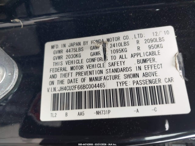 Aukcja sprzedaży 2011 Acura Tsx 2.4, vin: JH4CU2F66BC004465, numer aukcji: 44742958