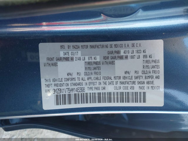 Продаж на аукціоні авто 2017 Mazda Mazda3 Touring, vin: 3MZBN1V75HM145398, номер лоту: 44742976