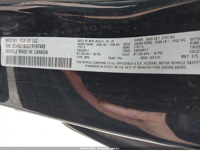 Продажа на аукционе авто 2026 Chrysler Pacifica Select, vin: 2C4RC1BG0TR197468, номер лота: 44742978