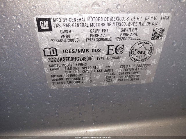 3GCUKSEC8HG248000 Chevrolet Silverado 1500 2lz