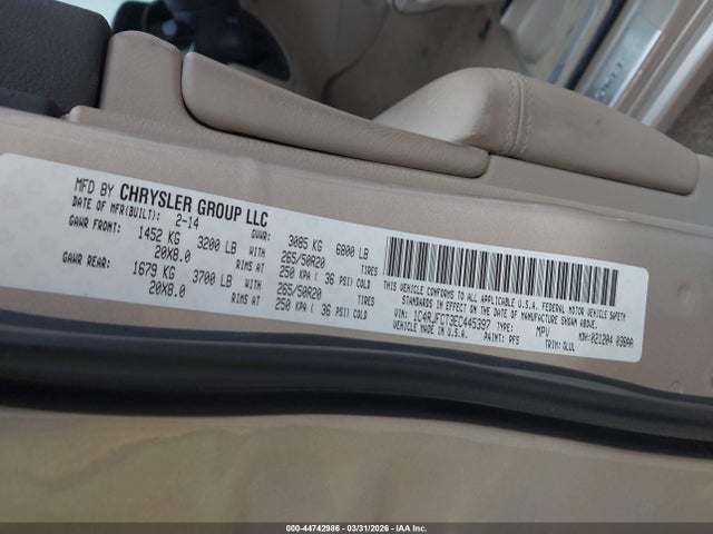 Продажа на аукционе авто 2014 Jeep Grand Cherokee Overland, vin: 1C4RJFCT3EC445397, номер лота: 44742986