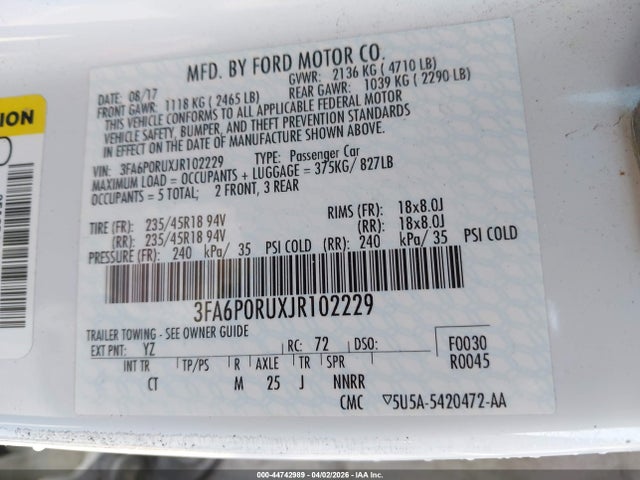 3FA6P0RUXJR102229 Ford Fusion Hybrid Titanium