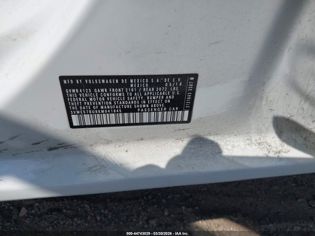 44743029 :رقم المزاد ، 3VWE57BU8KM041845 vin ، 2019 Volkswagen Jetta 1.4t Sel مزاد بيع