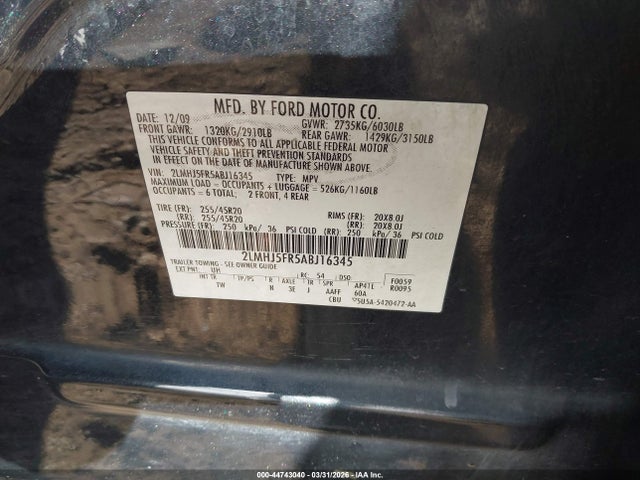 2010 Lincoln Mkt მანქანა იყიდება აუქციონზე, vin: 2LMHJ5FR5ABJ16345, აუქციონის ნომერი: 44743040