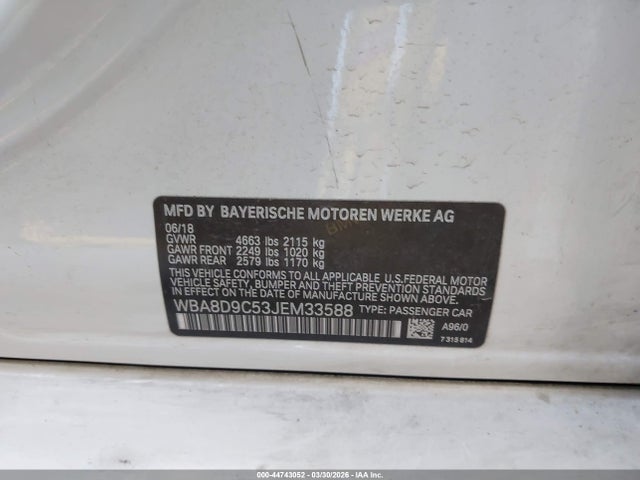2018 Bmw 330i Xdrive მანქანა იყიდება აუქციონზე, vin: WBA8D9C53JEM33588, აუქციონის ნომერი: 44743052