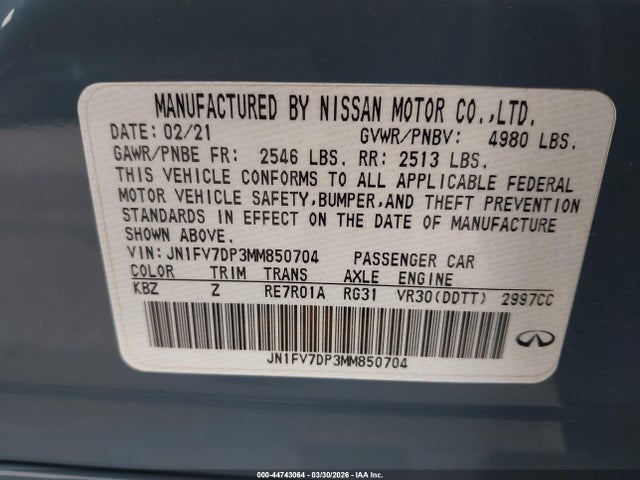 JN1FV7DP3MM850704 Infiniti Q50 Red Sport 400