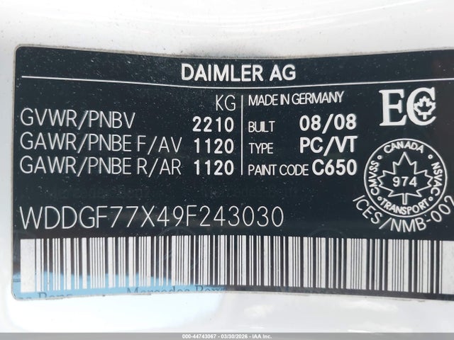 Продаж на аукціоні авто 2009 Mercedes-benz C 63 Amg, vin: WDDGF77X49F243030, номер лоту: 44743067