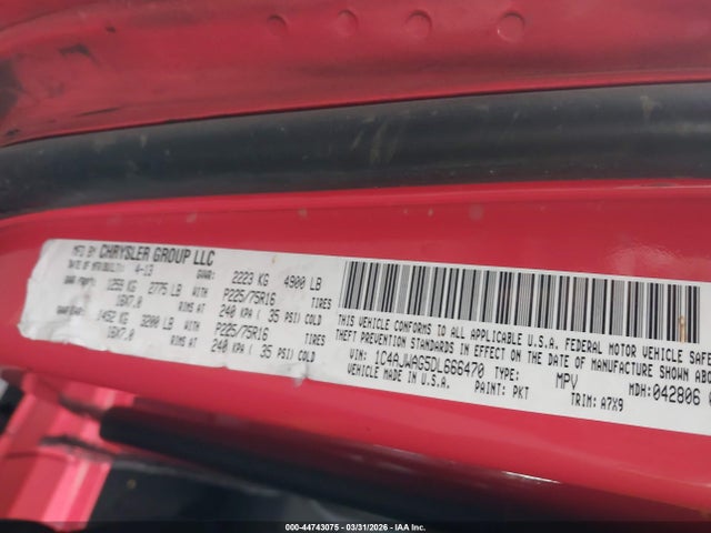 44743075 :رقم المزاد ، 1C4AJWAG5DL666470 vin ، 2013 Jeep Wrangler Sport مزاد بيع