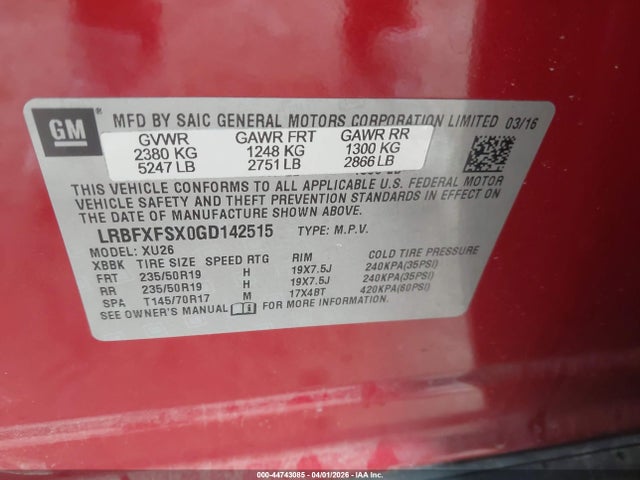 Продажа на аукционе авто 2016 Buick Envision Premium Ii, vin: LRBFXFSX0GD142515, номер лота: 44743085
