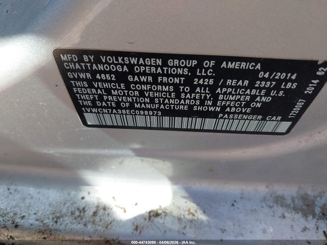 Продаж на аукціоні авто 2014 Volkswagen Passat 2.0l Tdi Sel Premium, vin: 1VWCN7A38EC098973, номер лоту: 44743098