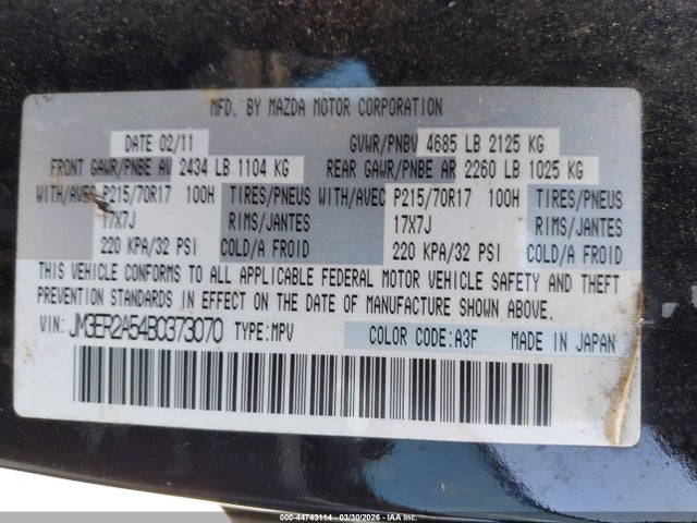 Aukcja sprzedaży 2011 Mazda Cx-7 I Sv, vin: JM3ER2A54B0373070, numer aukcji: 44743114