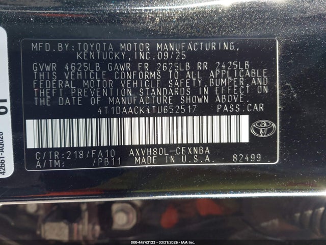 Продажа на аукционе авто 2026 Toyota Camry Le, vin: 4T1DAACK4TU652517, номер лота: 44743123