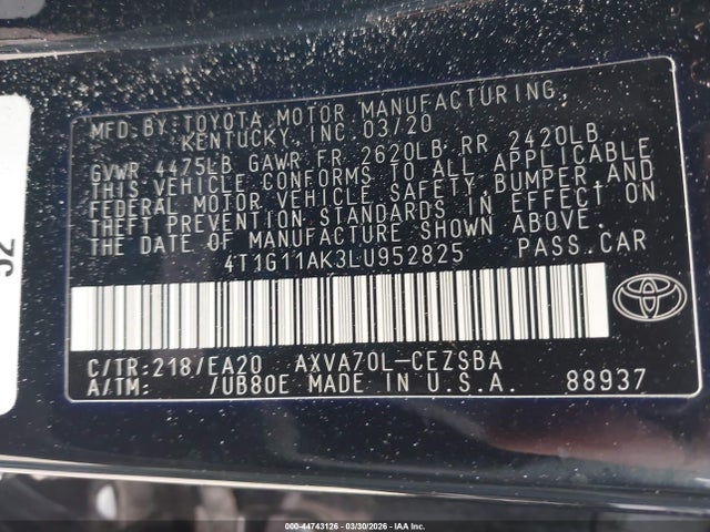 Toyota CAMRY SE 2020 4T1G11AK3LU952825 Image 9