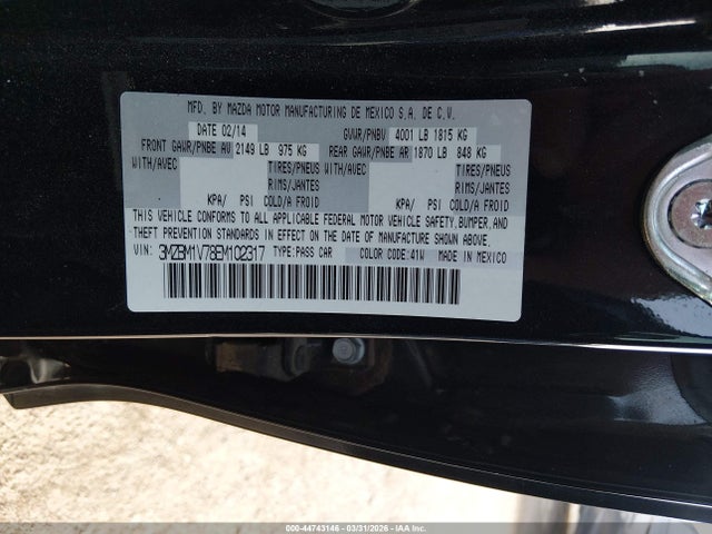 Aukcja sprzedaży 2014 Mazda Mazda3 I Touring, vin: 3MZBM1V78EM102317, numer aukcji: 44743146