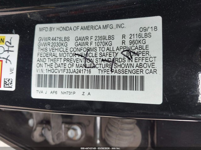 2018 HONDA ACCORD 1HGCV1F33JA241716 Photo 8