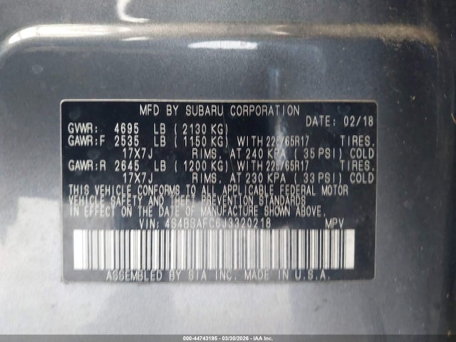 2018 SUBARU OUTBACK 4S4BSAFC6J3320218 Photo 8