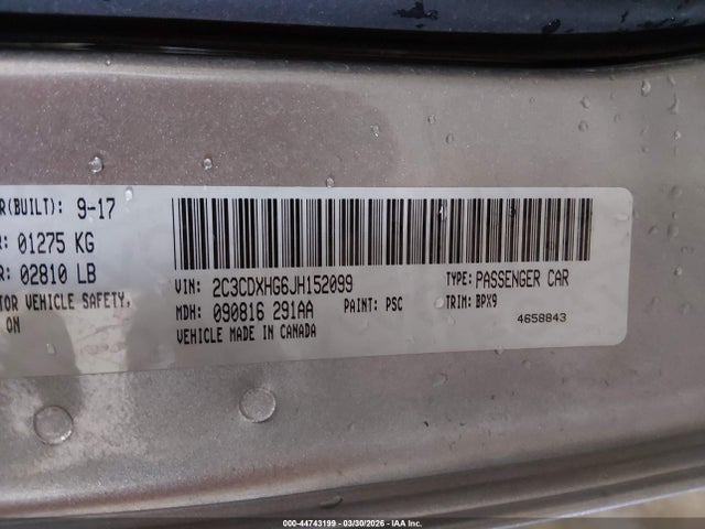 2C3CDXHG6JH152099 Dodge Charger Sxt Plus Rwd