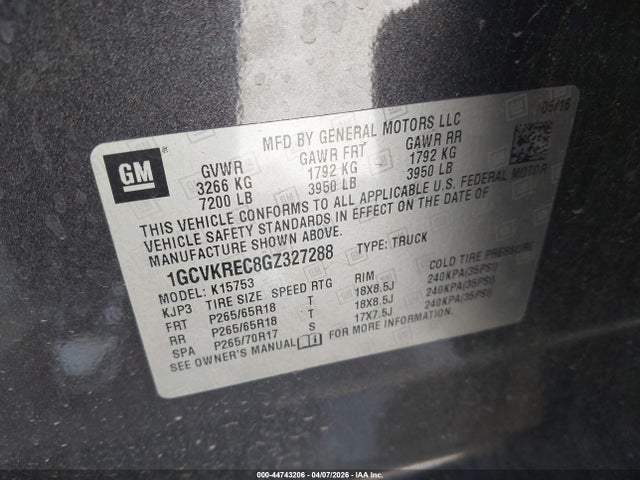 Продажа на аукционе авто 2016 Chevrolet Silverado 1500 2lt, vin: 1GCVKREC8GZ327288, номер лота: 44743206