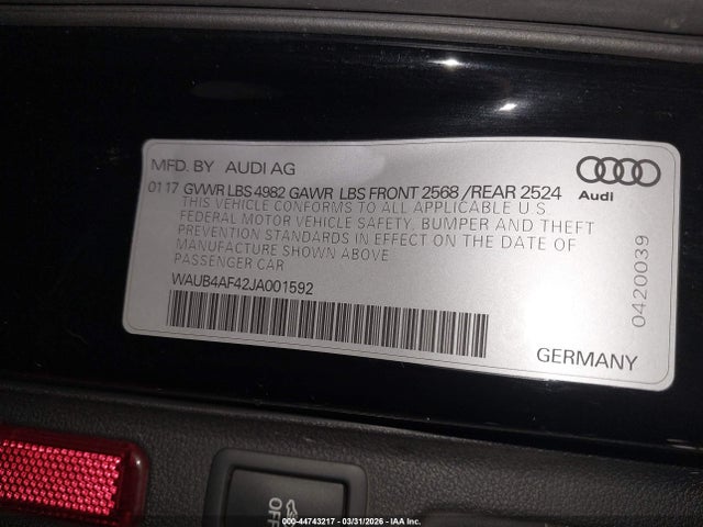 Продажа на аукционе авто 2018 Audi S4 3.0t Premium Plus, vin: WAUB4AF42JA001592, номер лота: 44743217