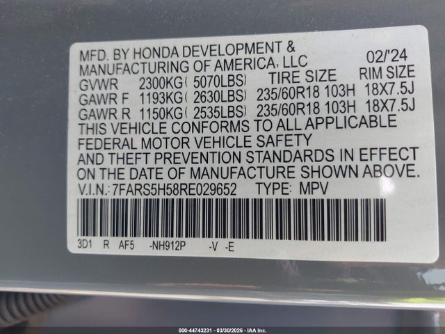 7FARS5H58RE029652 Honda Cr-v Hybrid Sport