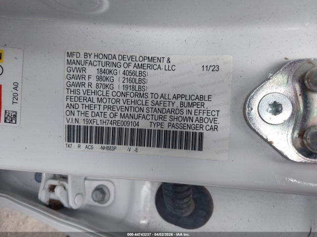 44743237 :رقم المزاد ، 19XFL1H74RE009104 vin ، 2024 Honda Civic Ex-l مزاد بيع