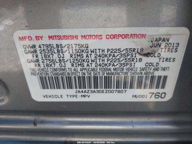 Продаж на аукціоні авто 2014 Mitsubishi Outlander Se, vin: JA4AZ3A30EZ007807, номер лоту: 44743247