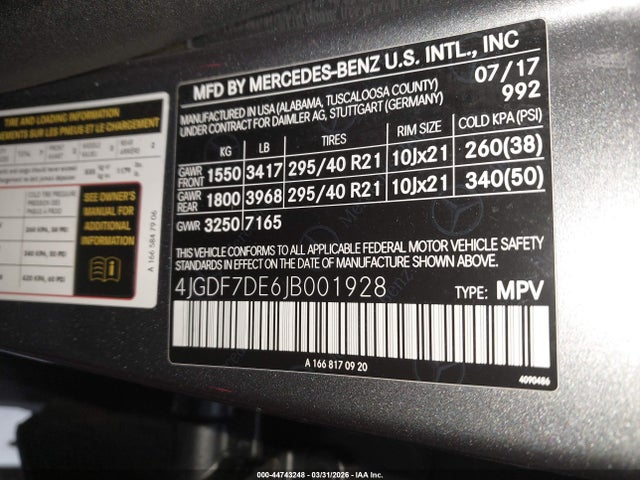 Продаж на аукціоні авто 2018 Mercedes-benz Gls 550 4matic, vin: 4JGDF7DE6JB001928, номер лоту: 44743248