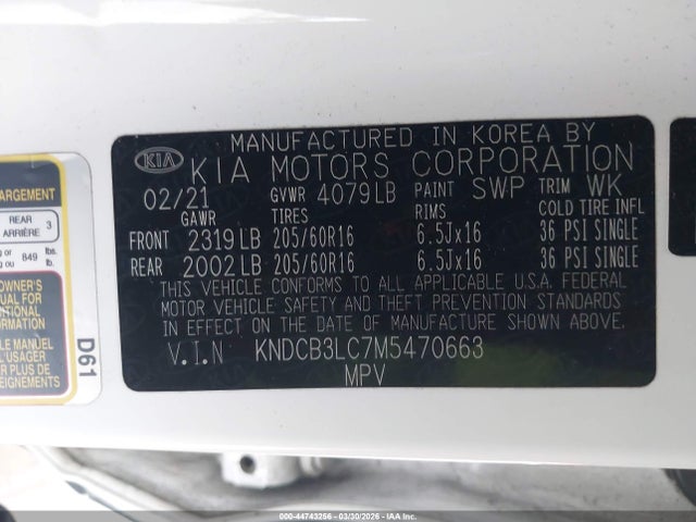 Aukcja sprzedaży 2021 Kia Niro Lx, vin: KNDCB3LC7M5470663, numer aukcji: 44743256