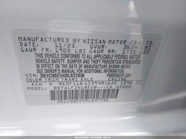 3N1CN8EV4RL837936 Nissan Versa 1.6 Sv