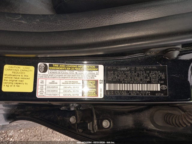 44743264 :رقم المزاد ، 4T1B11HK3KU794551 vin ، 2019 Toyota Camry Se مزاد بيع
