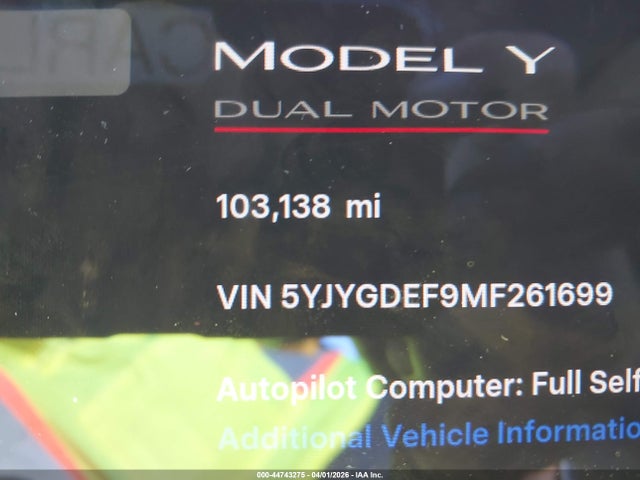 5YJYGDEF9MF261699 Tesla Model Y Performance Dual Motor All-wheel Drive