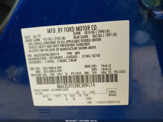 Ford ECOSPORT S 2019 MAJ3S2FE2KC309174 Image 9