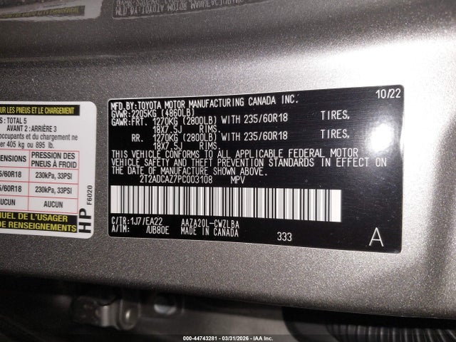 Aukcja sprzedaży 2023 Lexus Nx 250, vin: 2T2ADCAZ7PC003108, numer aukcji: 44743281