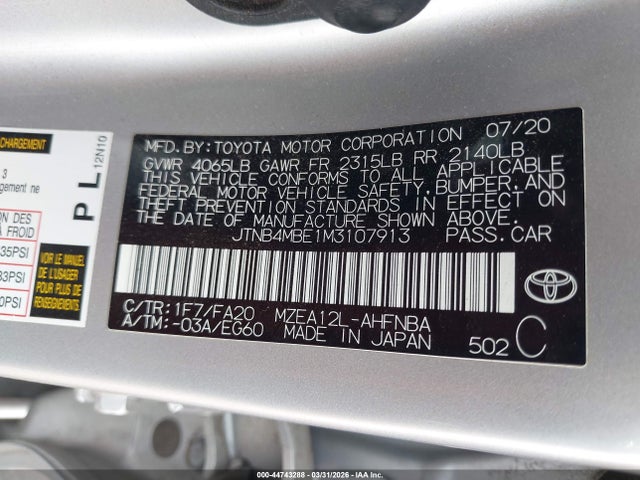 Aukcja sprzedaży 2021 Toyota Corolla Se, vin: JTNB4MBE1M3107913, numer aukcji: 44743288