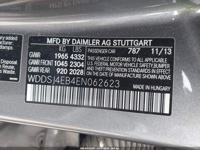 44743291 :رقم المزاد ، WDDSJ4EB4EN062623 vin ، 2014 Mercedes-benz Cla 250 مزاد بيع