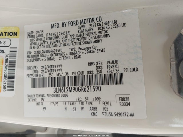 3LN6L2M90GR621590 Lincoln Mkz Black Label