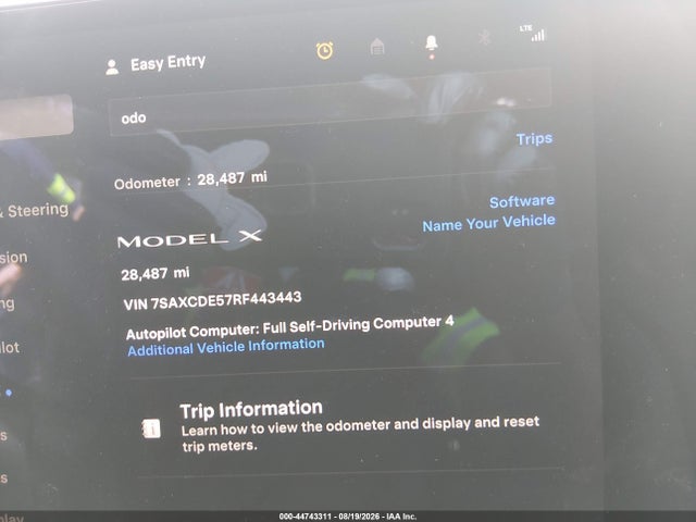 2024 Tesla Model X Long Range მანქანა იყიდება აუქციონზე, vin: 7SAXCDE57RF443443, აუქციონის ნომერი: 44743311