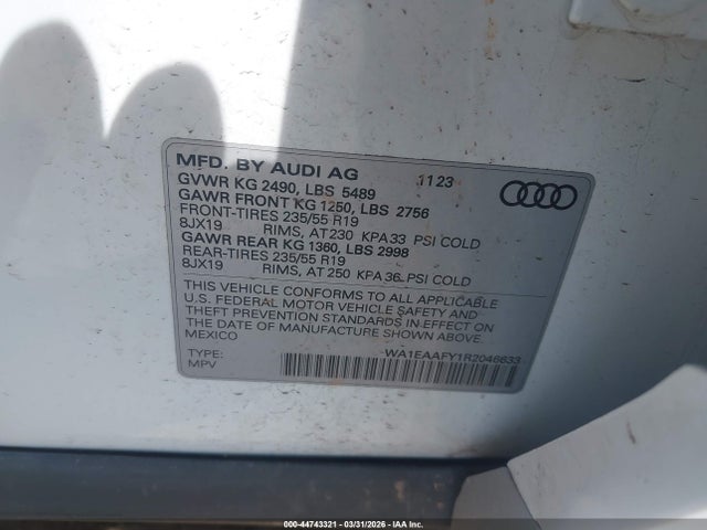 44743321 :رقم المزاد ، WA1EAAFY1R2046633 vin ، 2024 Audi Q5 Premium Plus 45 Tfsi S Line Quattro مزاد بيع