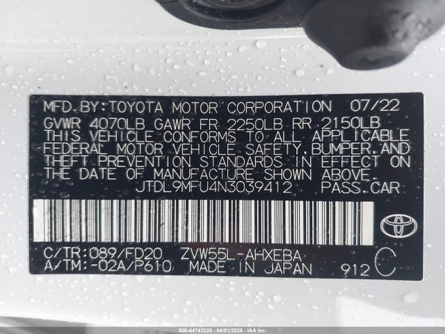 JTDL9MFU4N3039412 Toyota Prius Le Awd-e