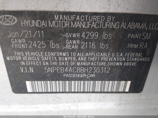 2011 HYUNDAI SONATA 5NPEB4AC8BH230312 Photo 8