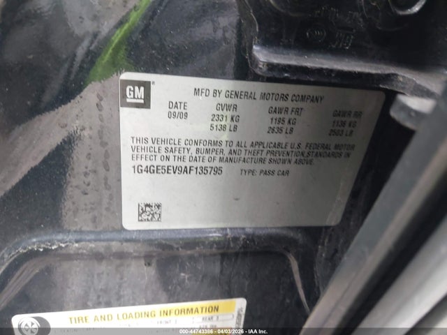 44743386 :رقم المزاد ، 1G4GE5EV9AF135795 vin ، 2010 Buick Lacrosse Cxs مزاد بيع