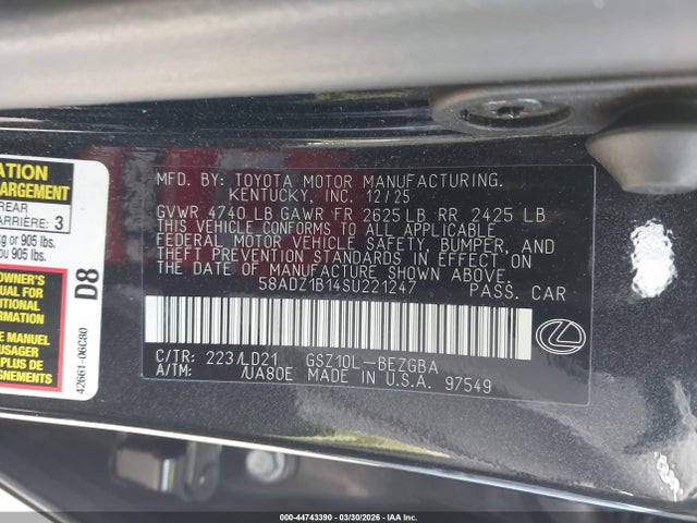 58ADZ1B14SU221247 Lexus ES 350