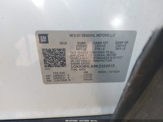 GMC Acadia Sle-1 2019 1GKKNRLA9KZ152073 Image 9