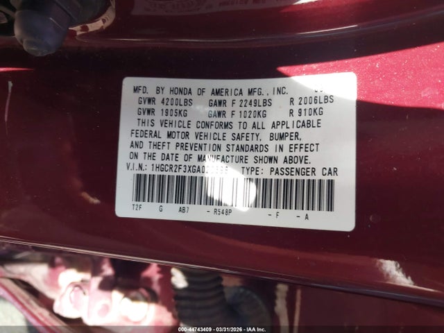 2016 Honda Accord Lx მანქანა იყიდება აუქციონზე, vin: 1HGCR2F3XGA020598, აუქციონის ნომერი: 44743409