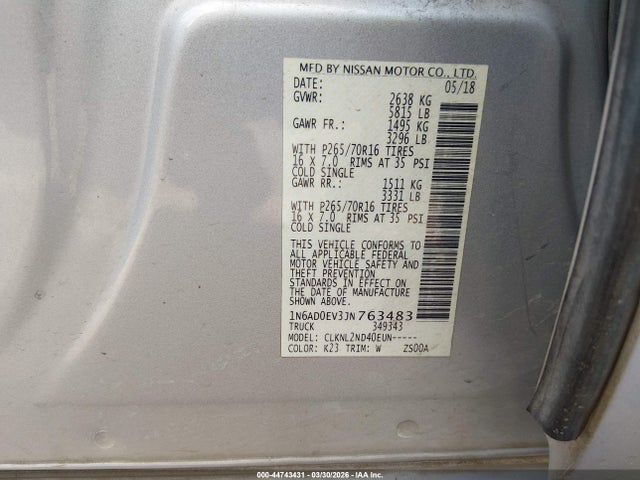 Nissan Frontier Sv 2018 1N6AD0EV3JN763483 Image 9