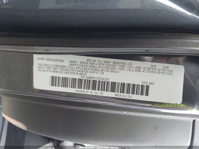 Aukcja sprzedaży 2009 Subaru Outback 2.5i, vin: 4S4BP61C597341250, numer aukcji: 44743441