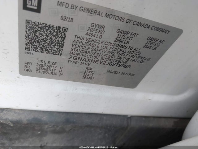 Aukcja sprzedaży 2018 Chevrolet Equinox Ls, vin: 2GNAXHEV2J6279969, numer aukcji: 44743446