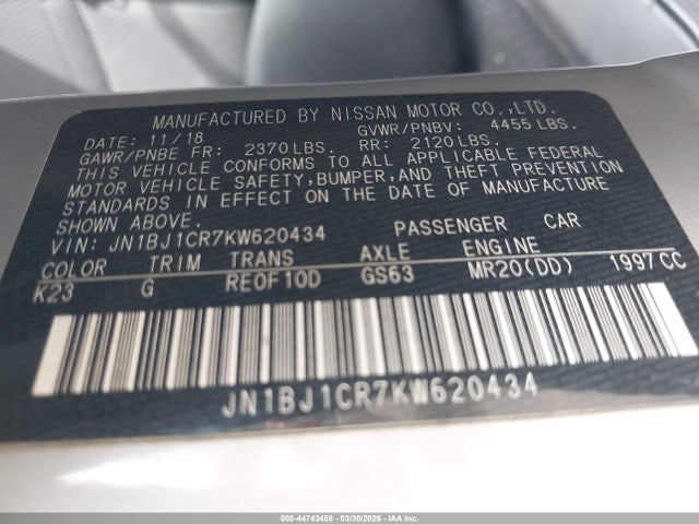 Aukcja sprzedaży 2019 Nissan Rogue Sport S, vin: JN1BJ1CR7KW620434, numer aukcji: 44743458